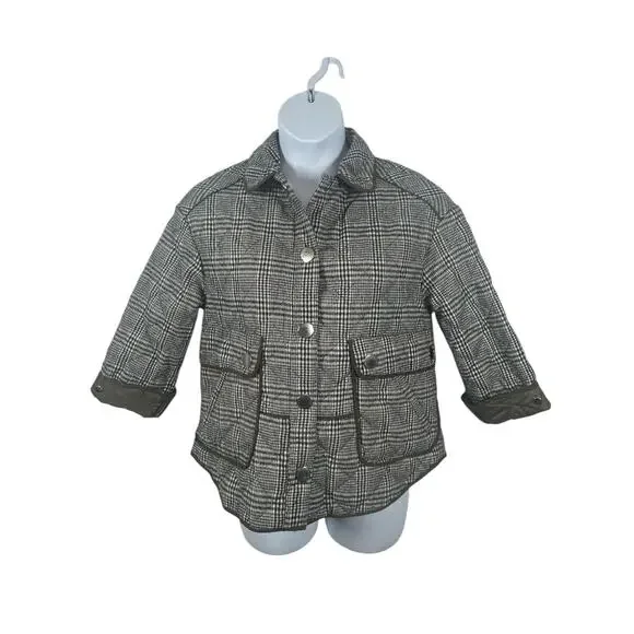 Zara Boxy Plaid Coat Jacket Medium Green Gray Check Button Front Utility Pockets - Picture 8 of 12